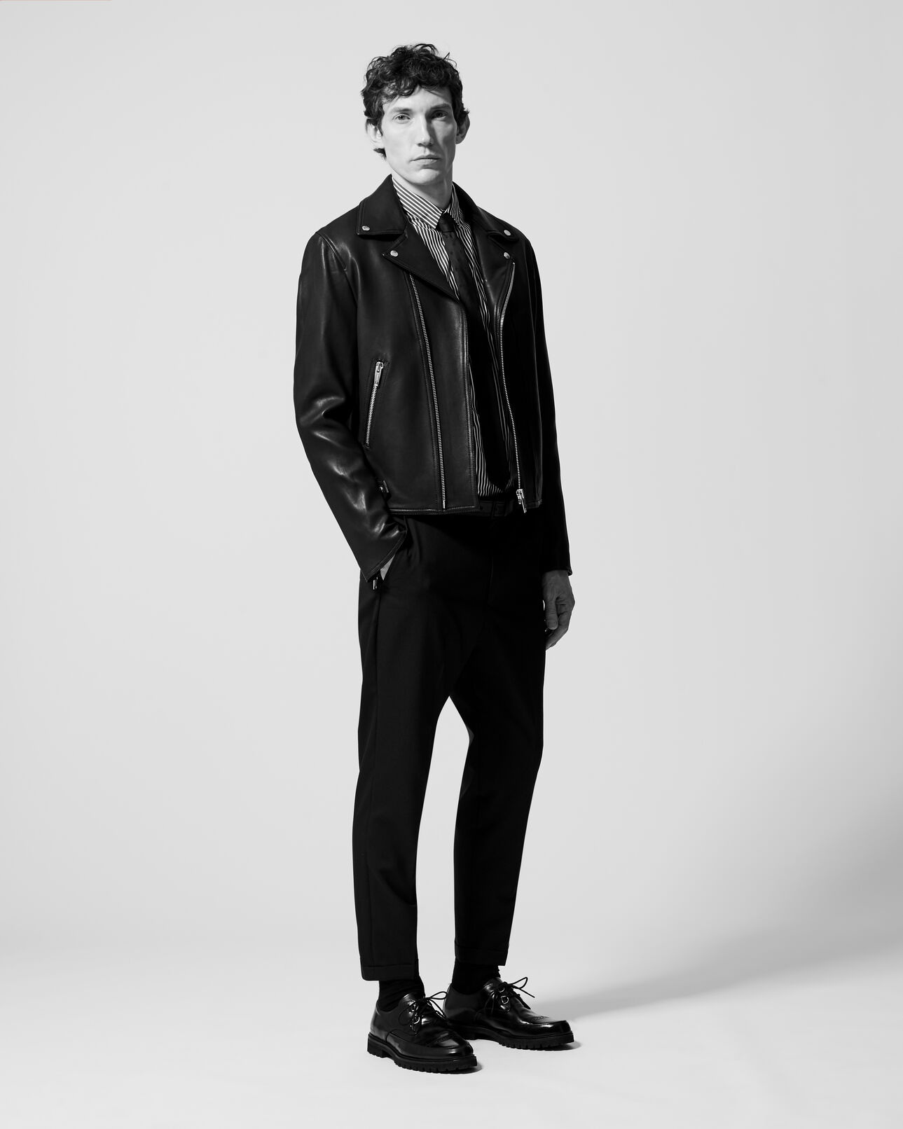 The Kooples MEN BLACK black rock-style leather jacket w/elbow pads