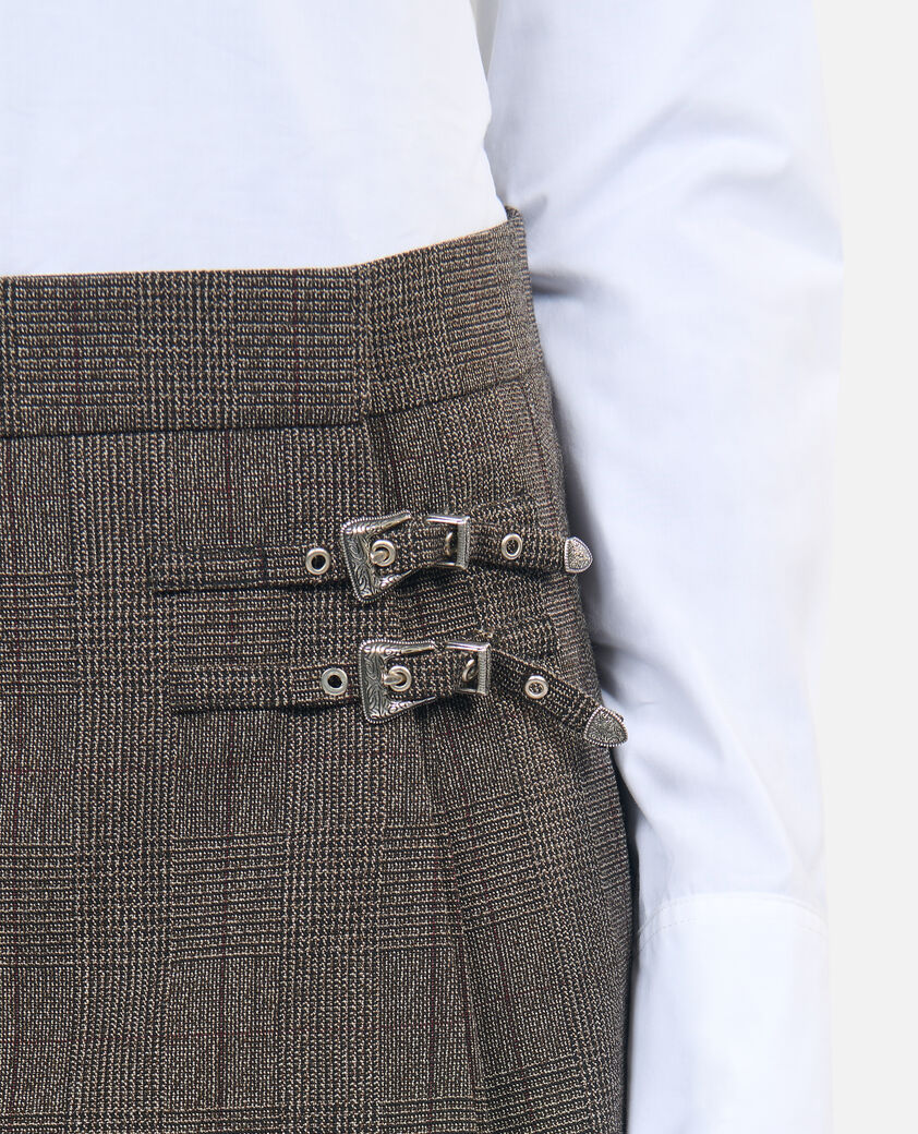 The Kooples MUJER BROWN falda corta pr&iacute;ncipe de gales de lana marr&oacute;n