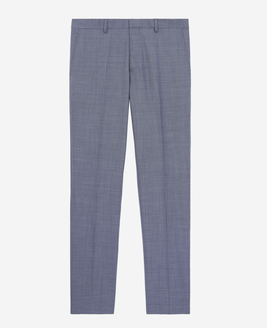 pantalon de costume en laine à carreaux gris et bleus