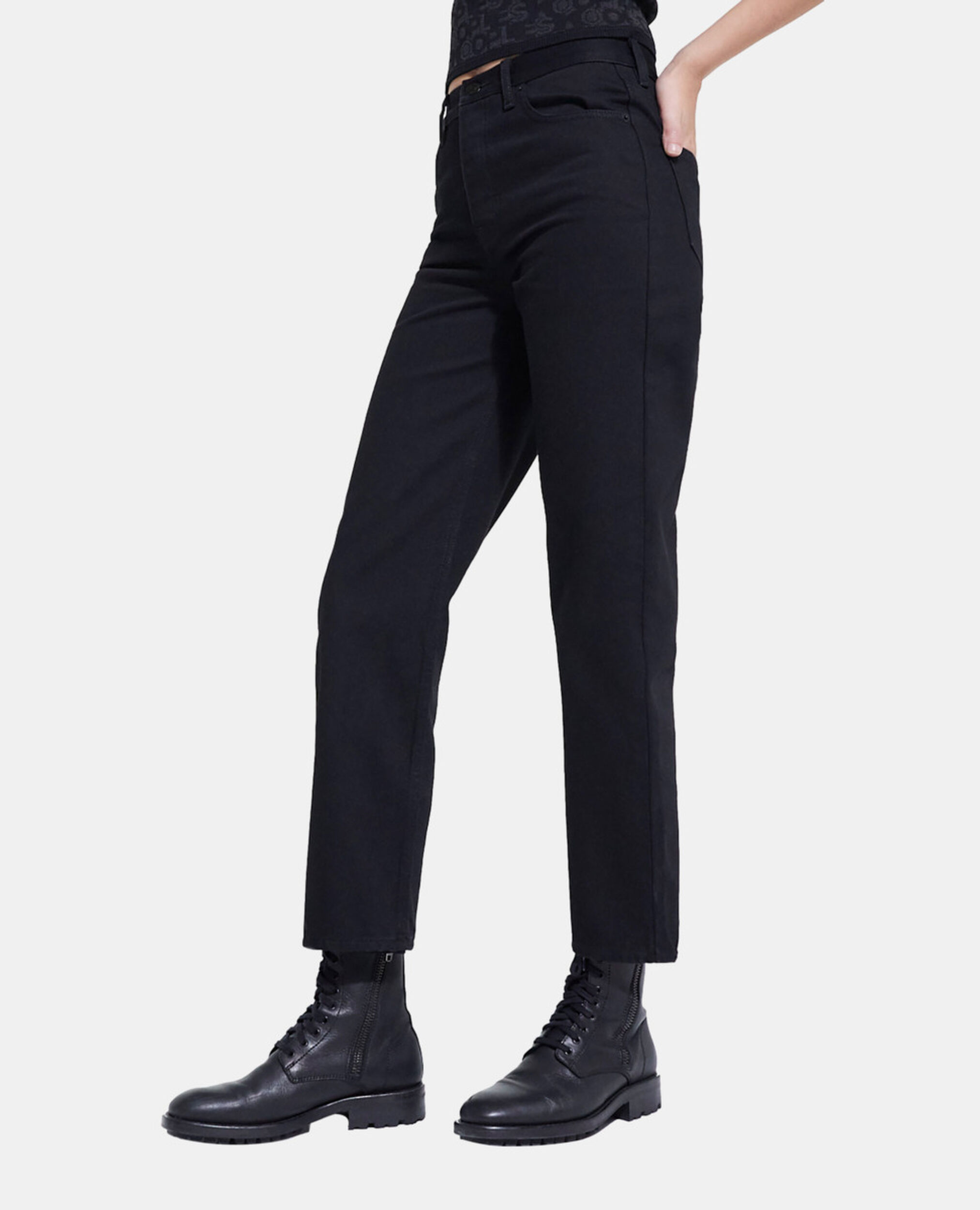 Black straight-cut jeans, BLACK, hi-res image number null