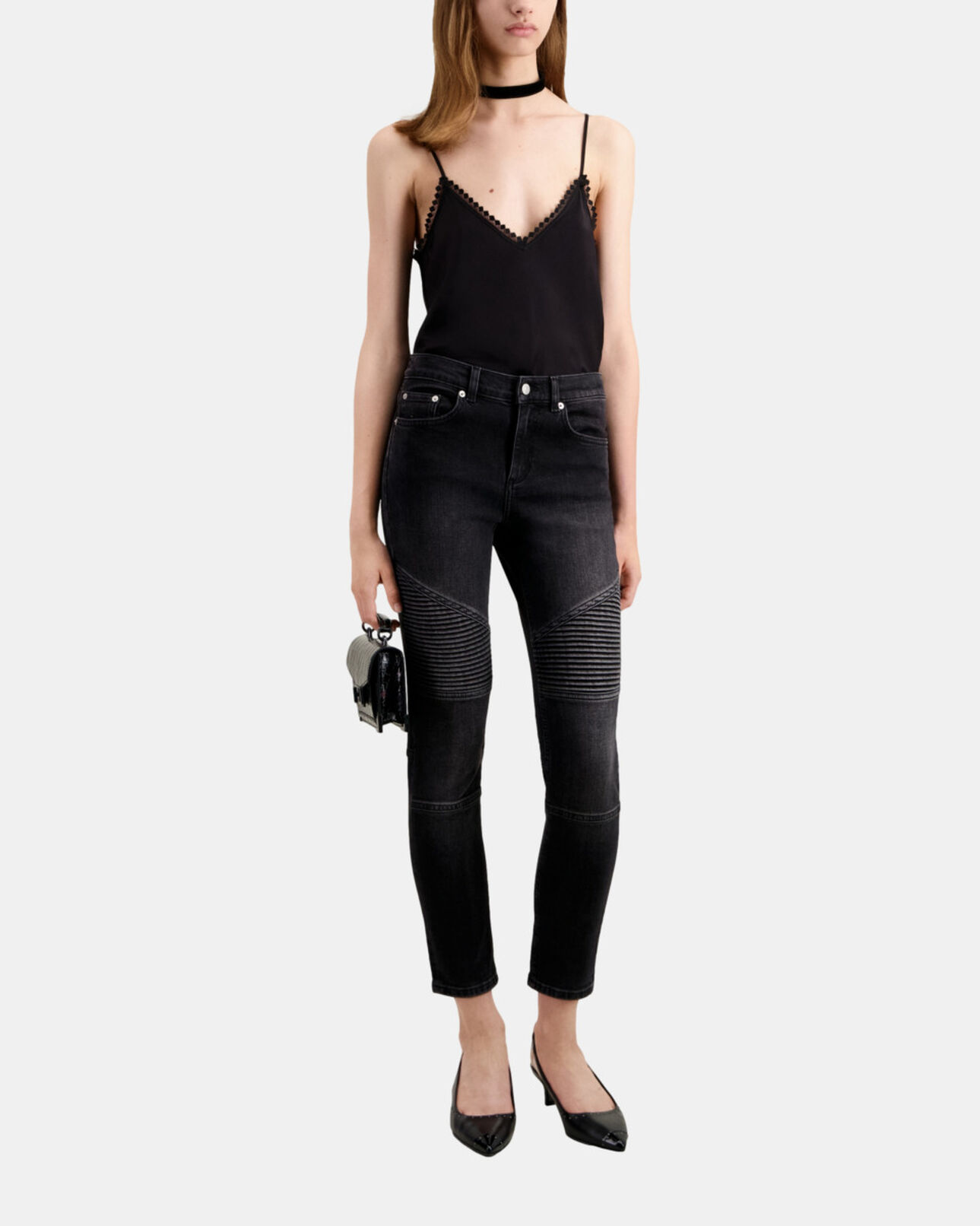 The Kooples WOMEN BLACK WASHED black slim biker jeans
