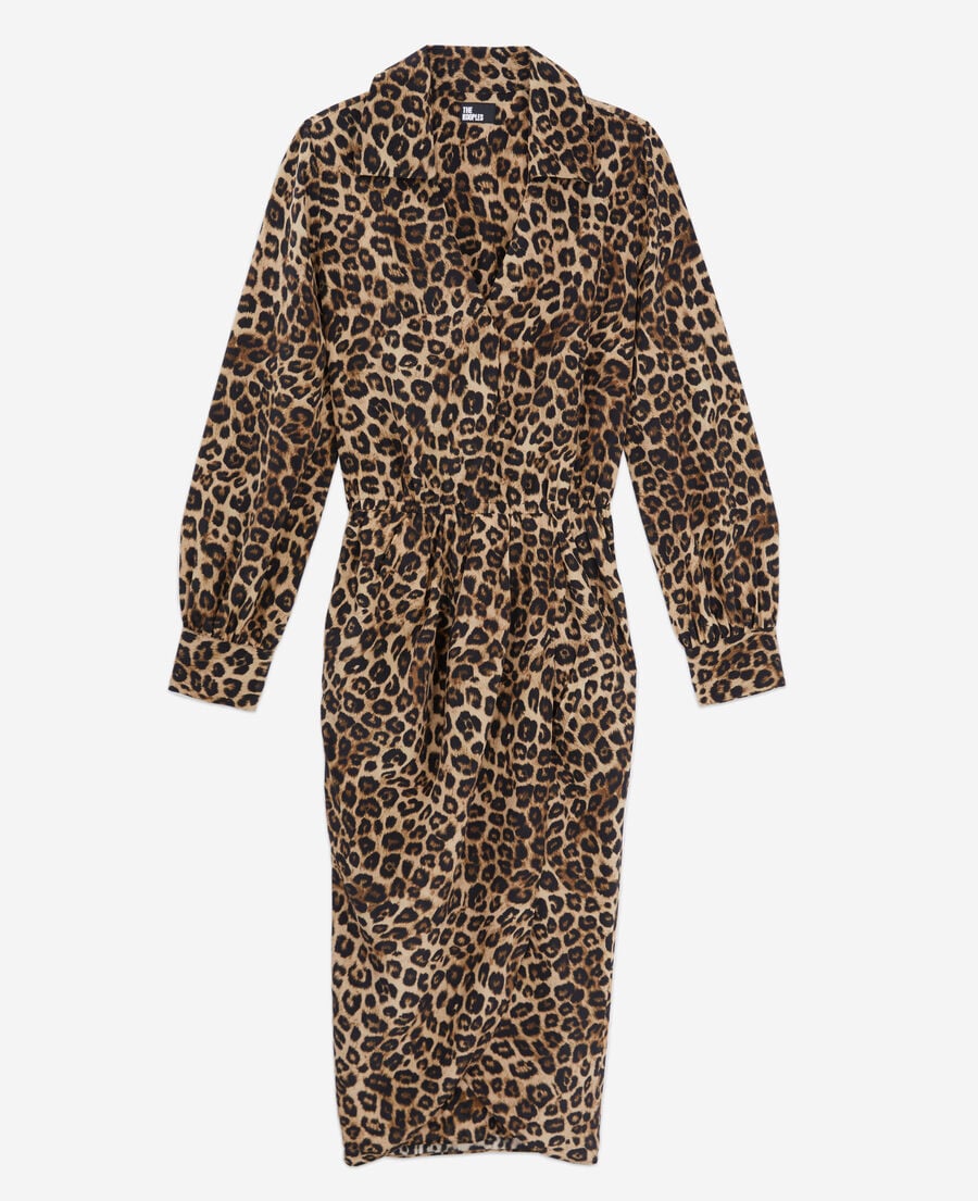 The Kooples DAMEN LEOPARD halblanges kleid aus seide mit print