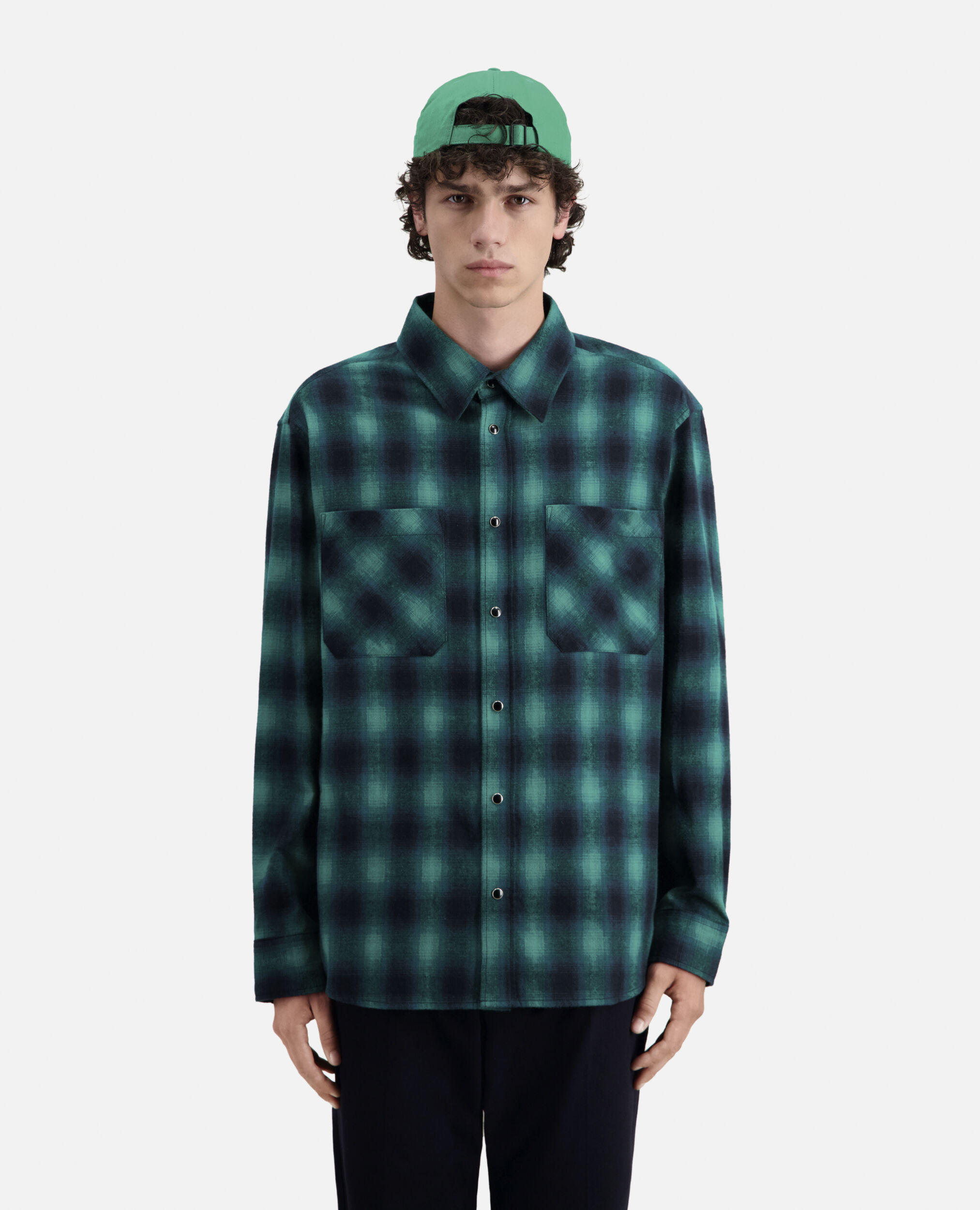 Black and green checked overshirt, BLACK / GREEN, hi-res image number null