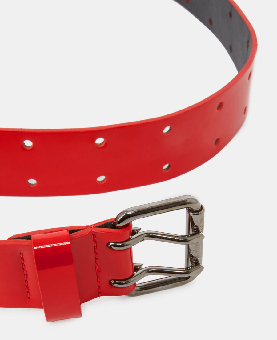 red vinyle style leather belt with double notch