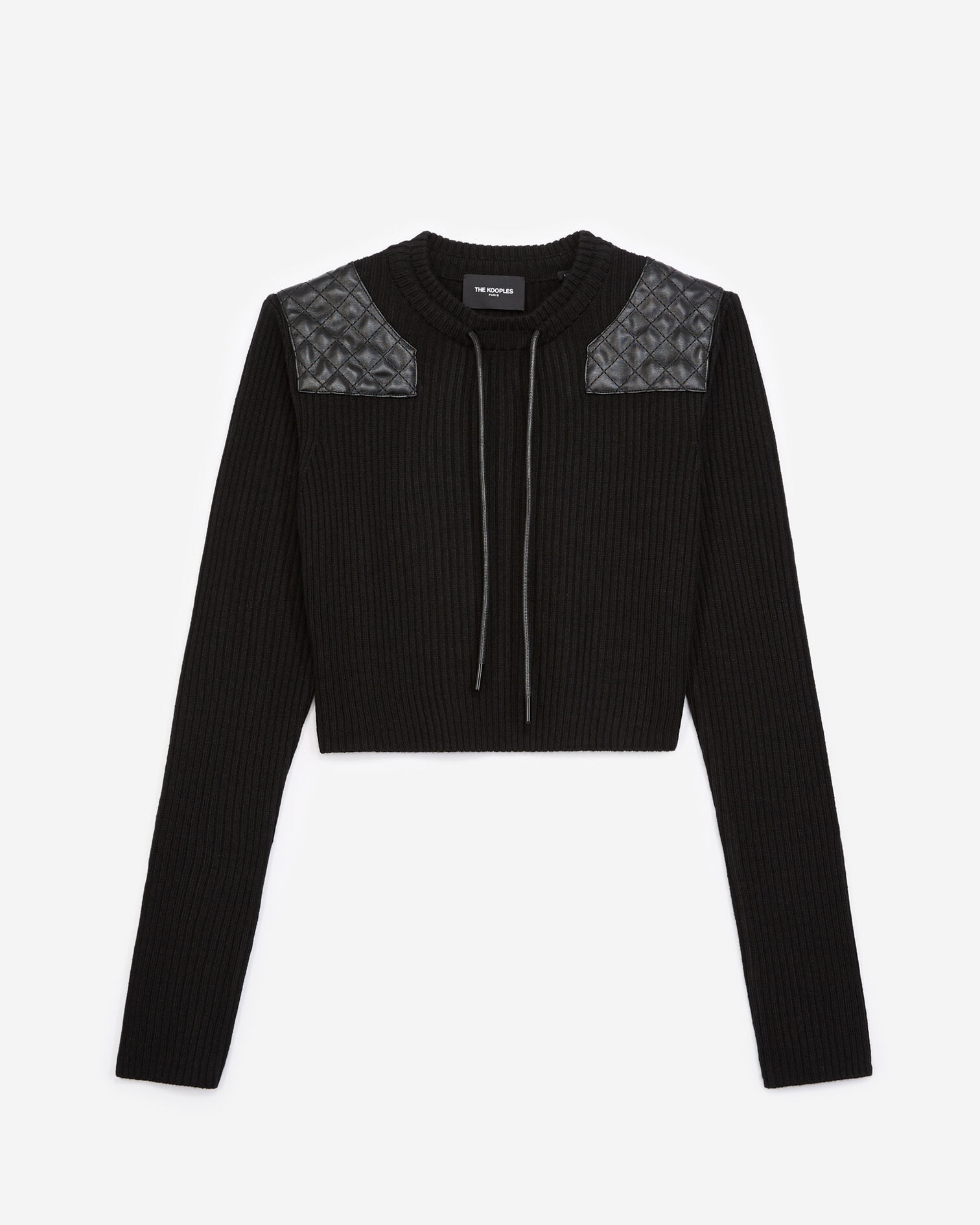Cropped black sweater with shoulder inserts, BLACK, hi-res image number null