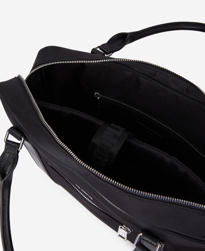 The Kooples MEN BLACK briefcase in black leather and nylon fiber