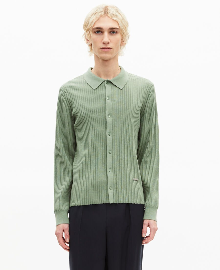 The Kooples MEN LICHEN almond green ribbed cardigan