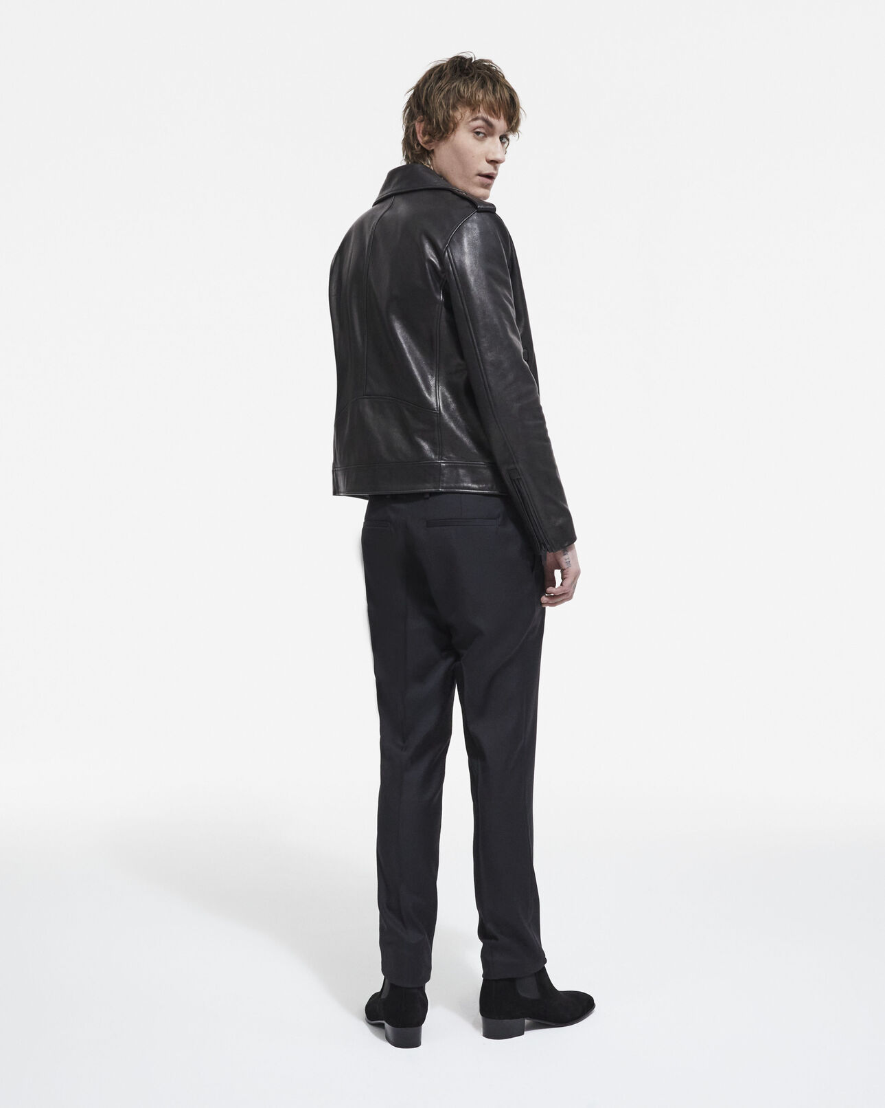 The Kooples MEN BLACK leather jacket with leopard print lining