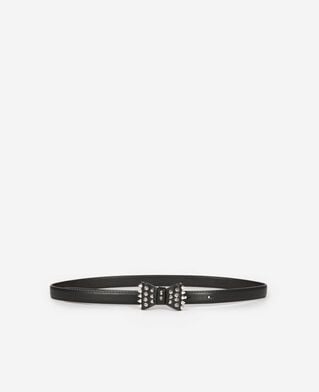 The Kooples FEMME BLACK ceinture fine avec noeud en cuir noire