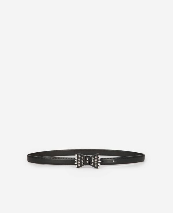 The Kooples F BLACK slim black leather belt with bow