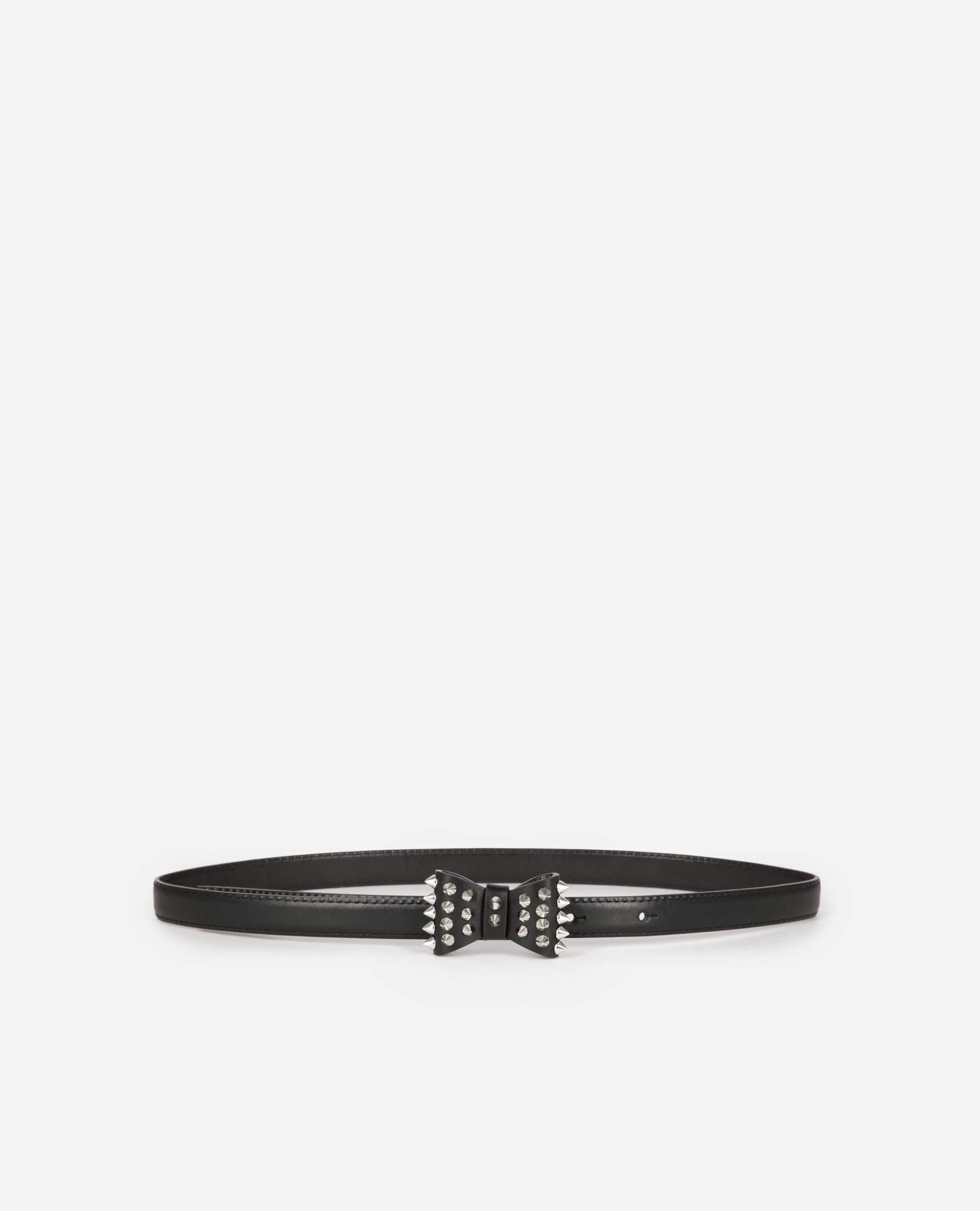 Ceinture fine avec noeud en cuir noire, BLACK, hi-res image number null