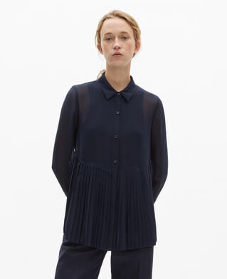 The Kooples FEMME NAVY chemise plissée marine