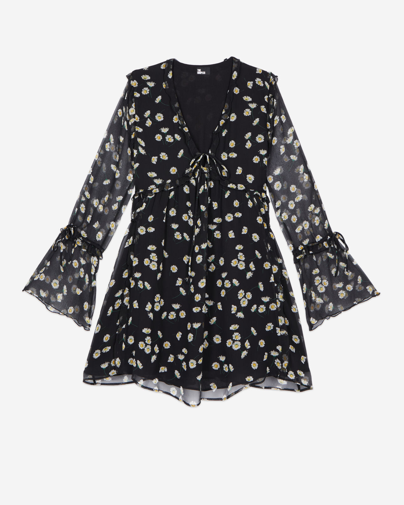 The Kooples WOMEN BLACK WHITE floral printed silk short dress