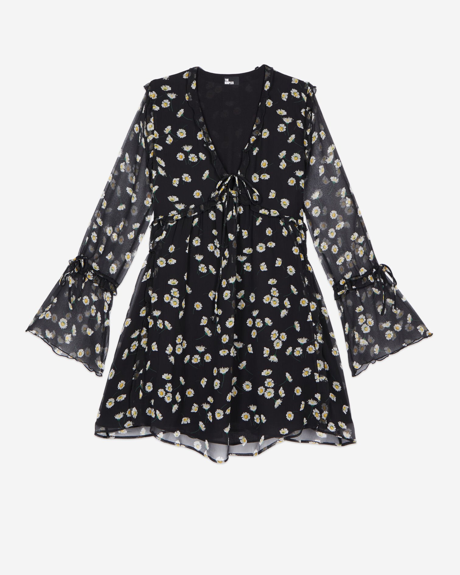Floral printed silk short dress, BLACK WHITE, hi-res image number null