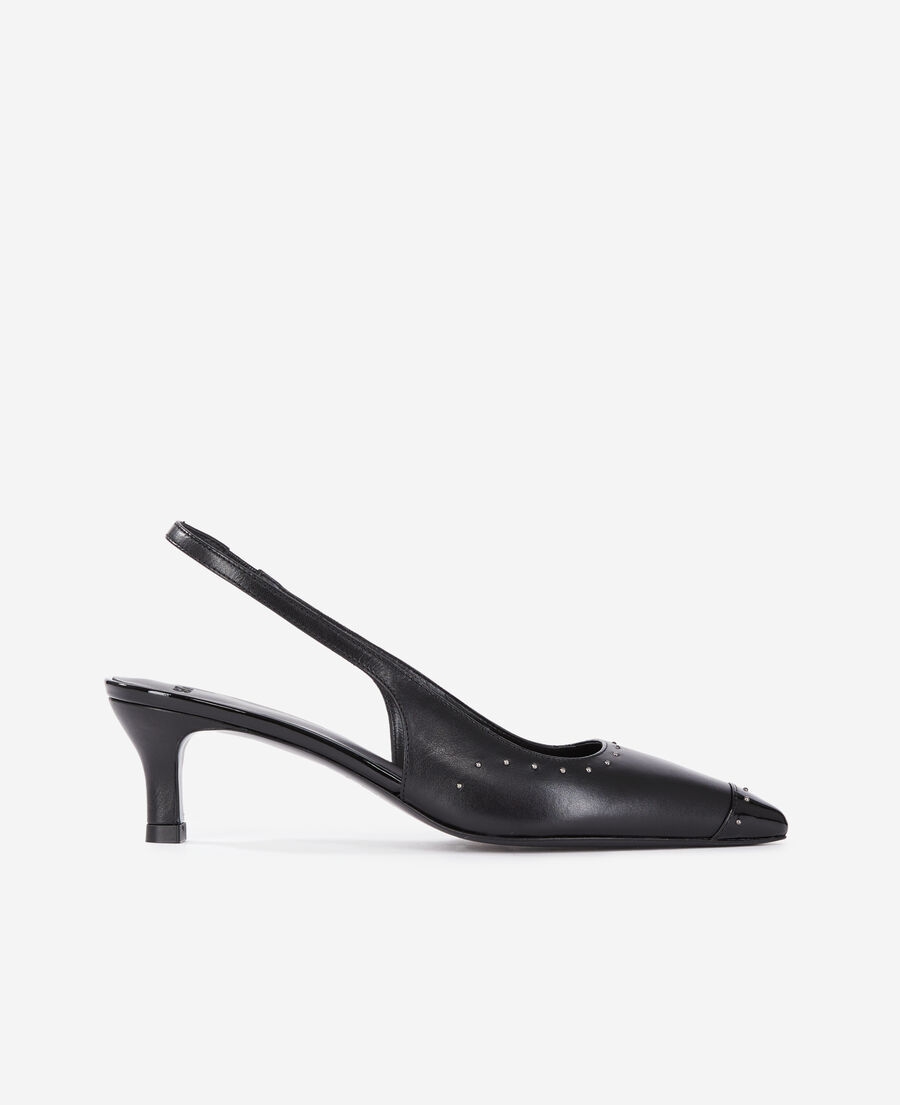 Slingback pumps in black leather with studs | The Kooples - US