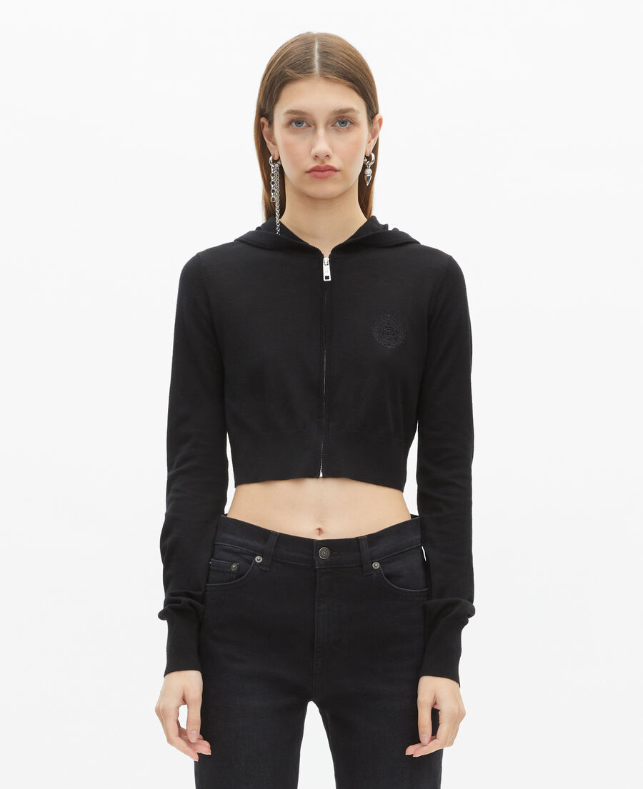 The Kooples FEMME BLACK cardigan à capuche en laine noir