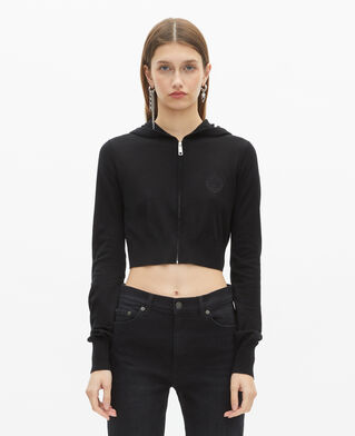The Kooples FEMME BLACK cardigan à capuche en laine noir