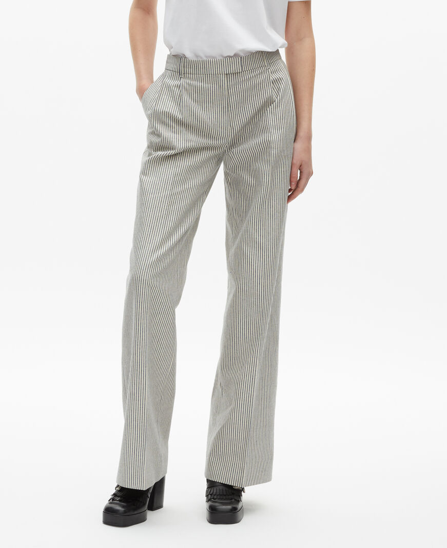 The Kooples WOMEN BLANC / BLEU loose-fitting striped pants in white cotton and linen