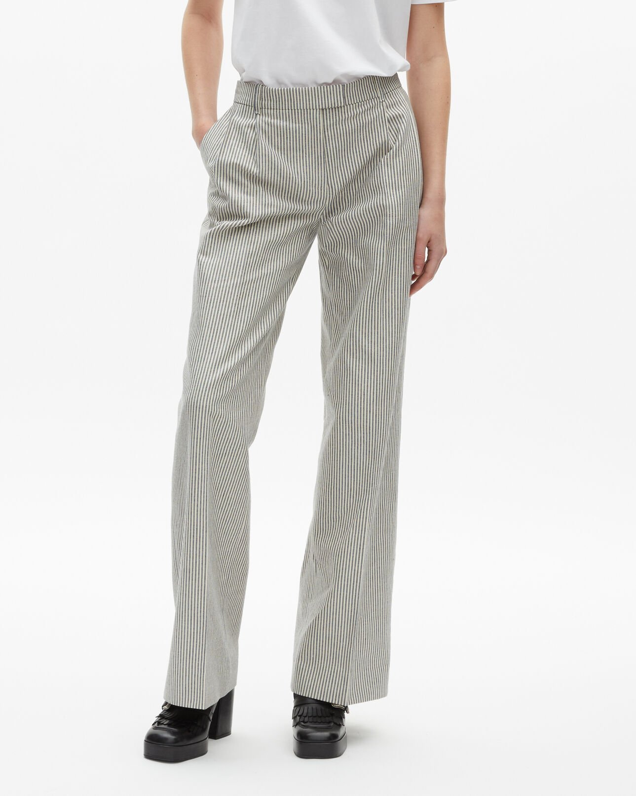 The Kooples DAMEN BLANC / BLEU lockere, gestreifte hose aus weißer baumwolle und leinen