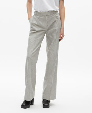 The Kooples WOMEN BLANC / BLEU loose-fitting striped pants in white cotton and linen