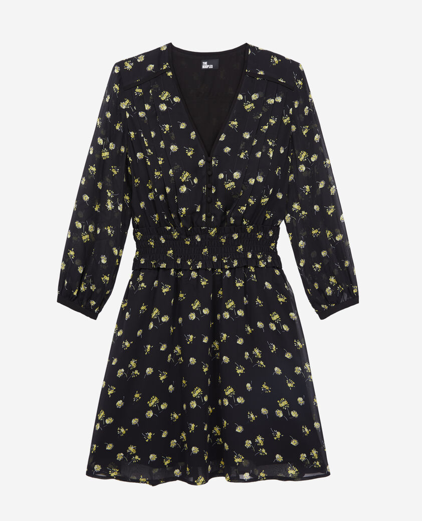 The Kooples FEMME BLACK / YELLOW robe courte imprimée avec boutonnage