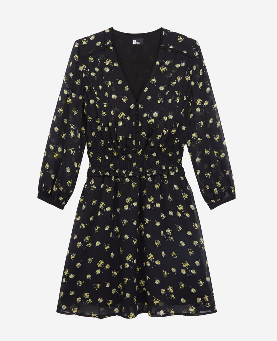 The Kooples FEMME BLACK / YELLOW robe courte imprimée avec boutonnage