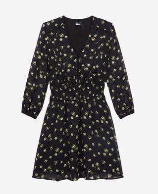 The Kooples FEMME BLACK / YELLOW robe courte imprimée avec boutonnage