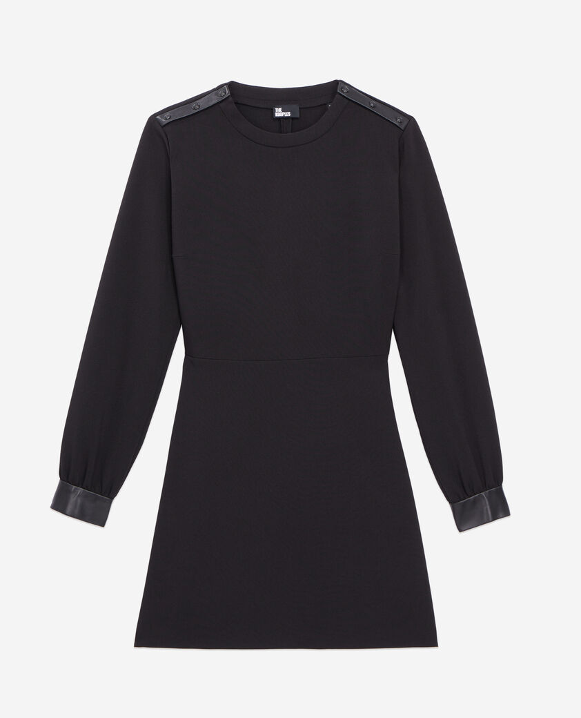 The Kooples FEMME BLACK robe courte en crêpe avec détails en cuir