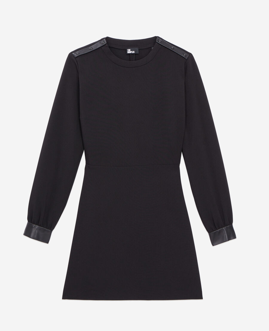 The Kooples FEMME BLACK robe courte en crêpe avec détails en cuir