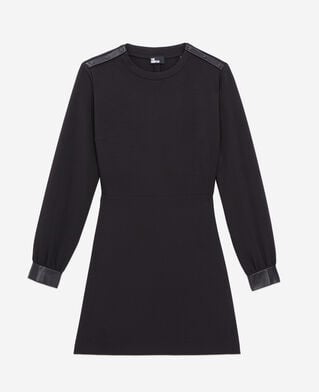 The Kooples FEMME BLACK robe courte en crêpe avec détails en cuir