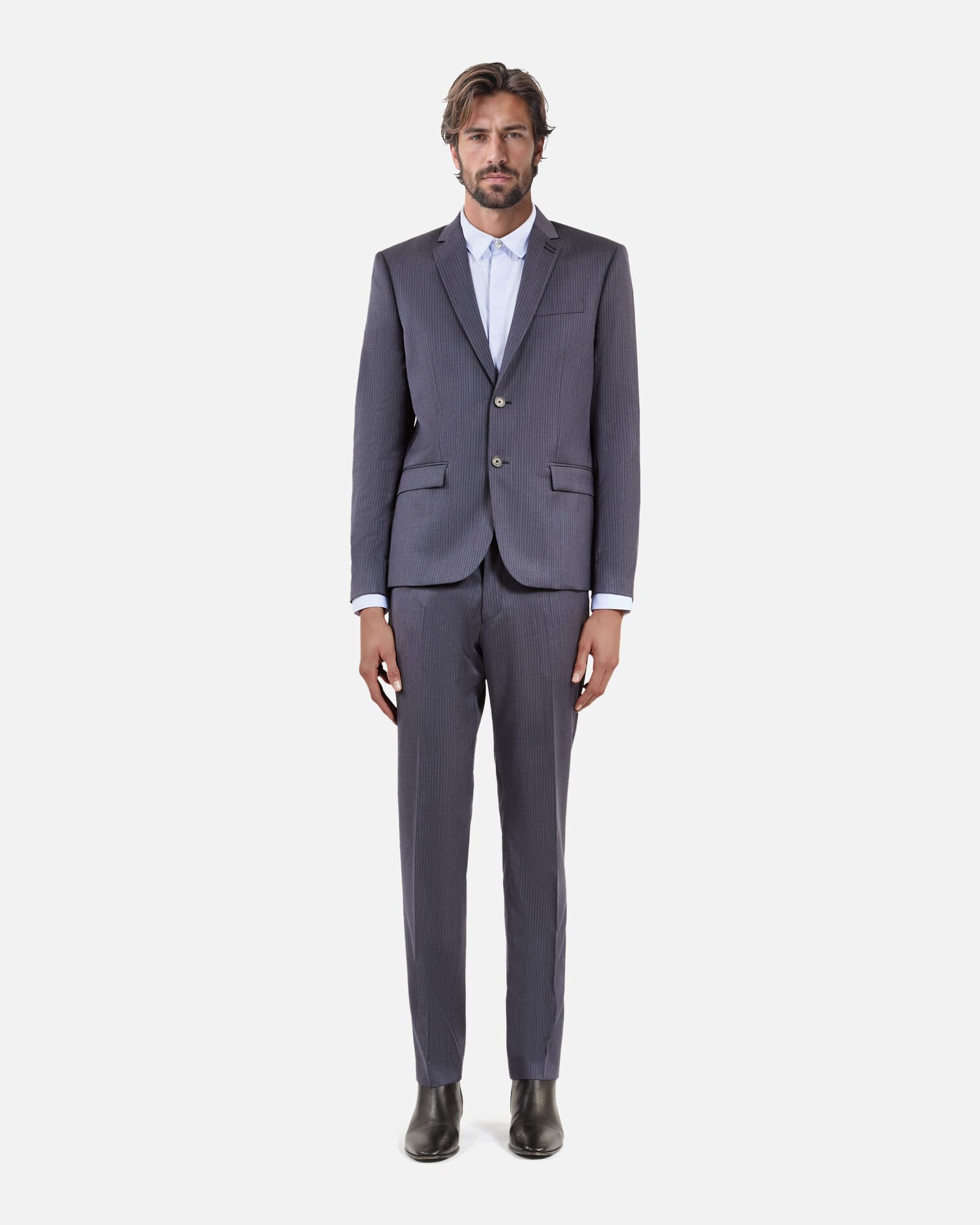 Blue pinstripe suit jacket, BLUE, hi-res image number null