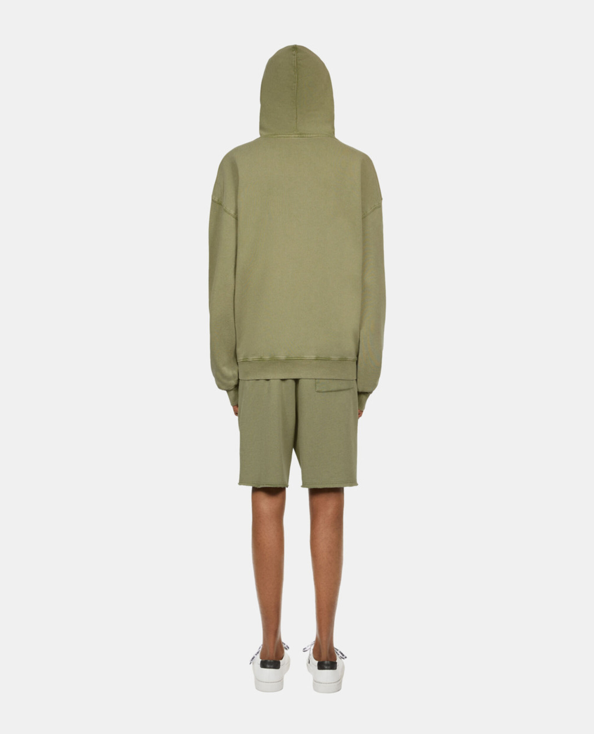 Sweatshirt à capuche avec broderie logo vert, KAKI GREY, hi-res image number null