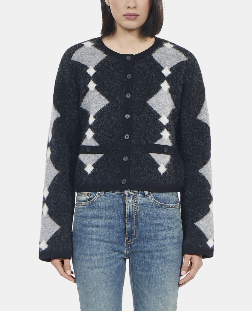 The Kooples WOMEN BLACK GREY WHITE grey alpaca diamond cardigan