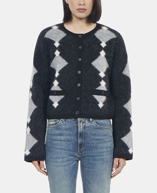 The Kooples F BLACK GREY WHITE grey alpaca diamond cardigan