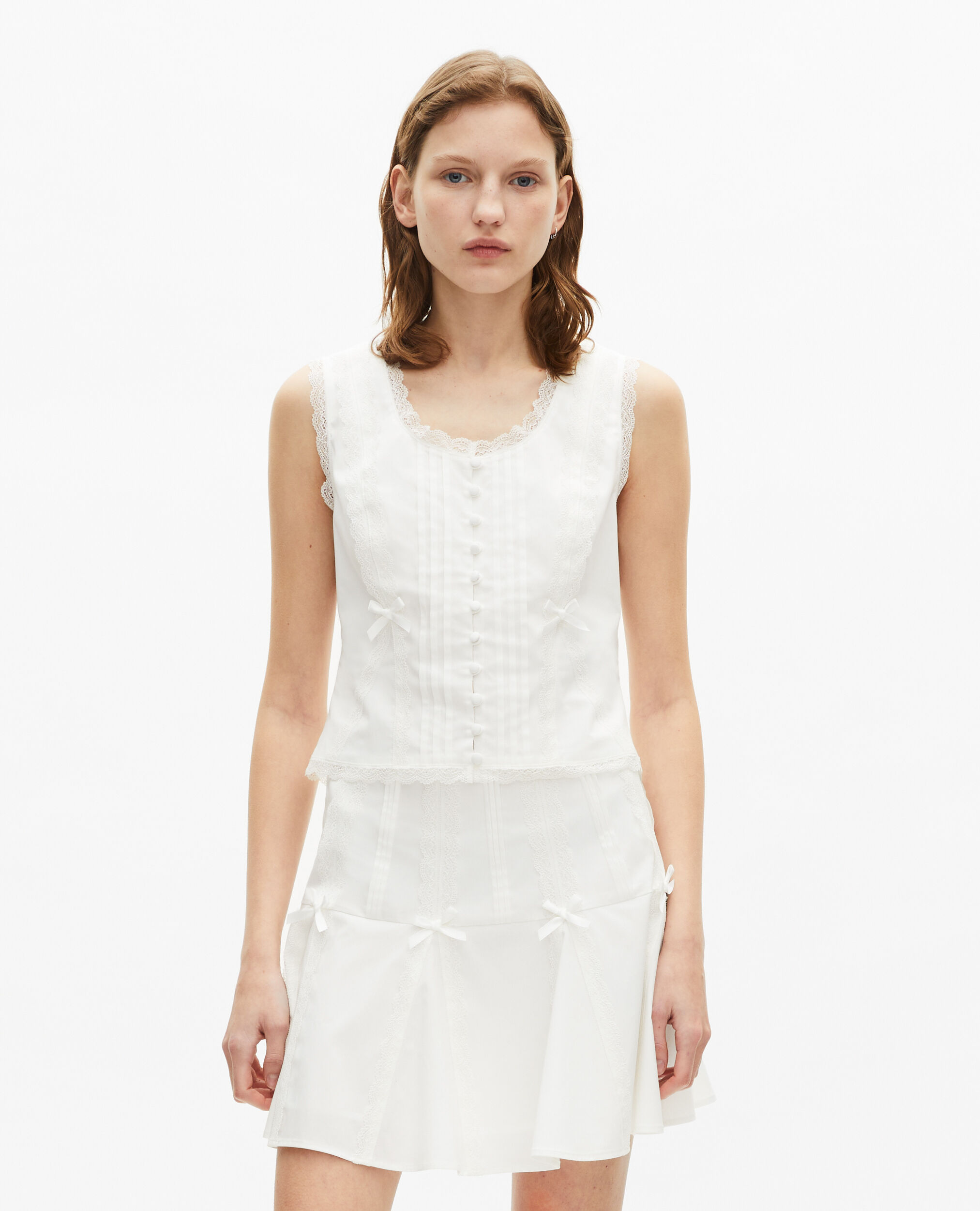 Ecru lace detail top, ECRU, hi-res image number null