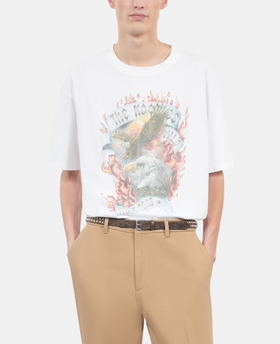 The Kooples H ECRU ecru eagles on fire black serigraphy t-shirt