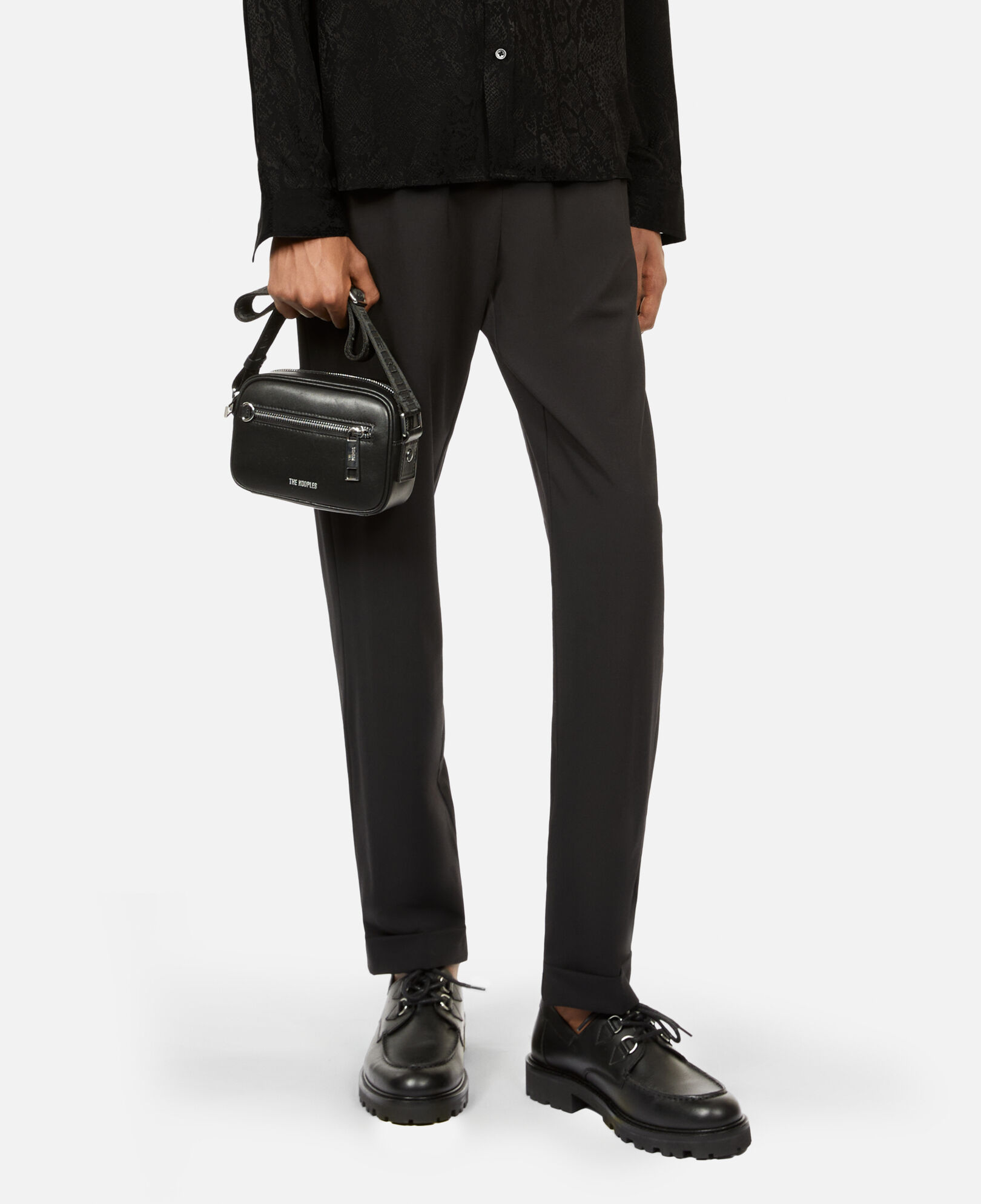 The Kooples MEN BLACK small black leather messenger bag
