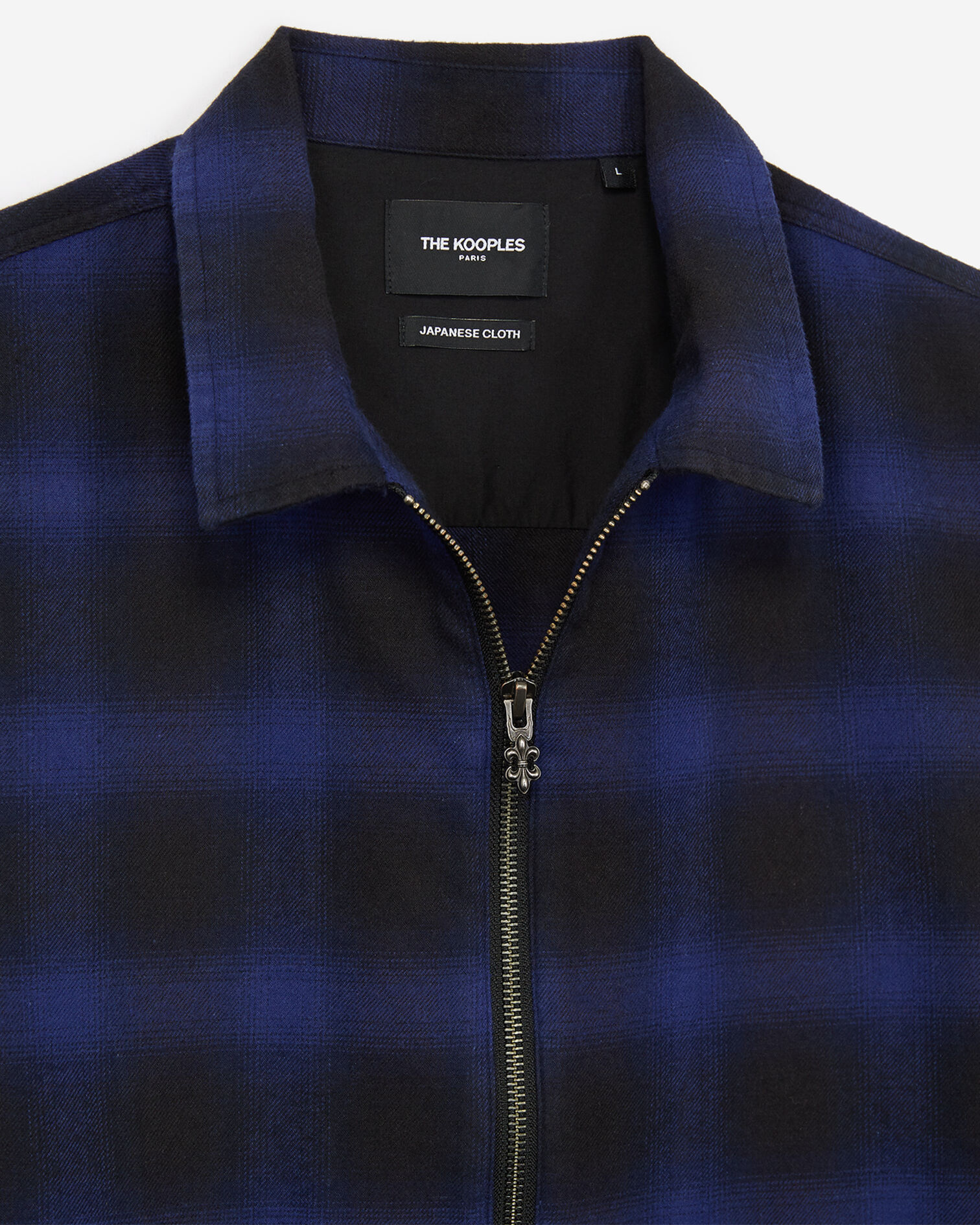 Zipped shirt with black and blue check motif, BLUE BLACK, hi-res image number null
