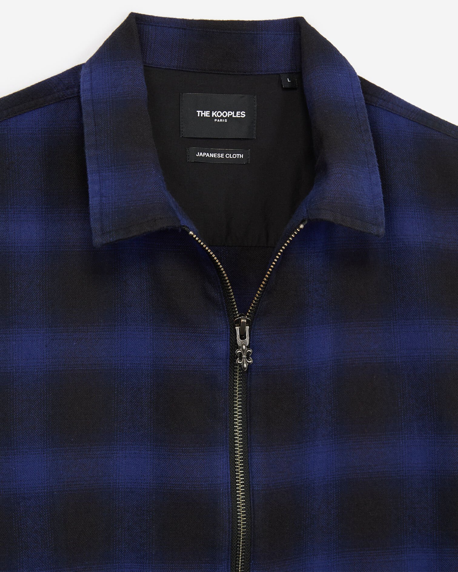 Zipped shirt with black and blue check motif, BLUE BLACK, hi-res image number null