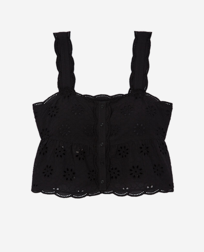 The Kooples FEMME BLACK top court noir en broderie anglaise