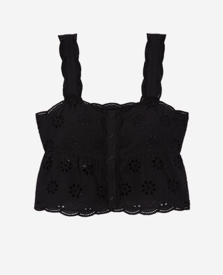 The Kooples F BLACK short black top with broderie anglaise