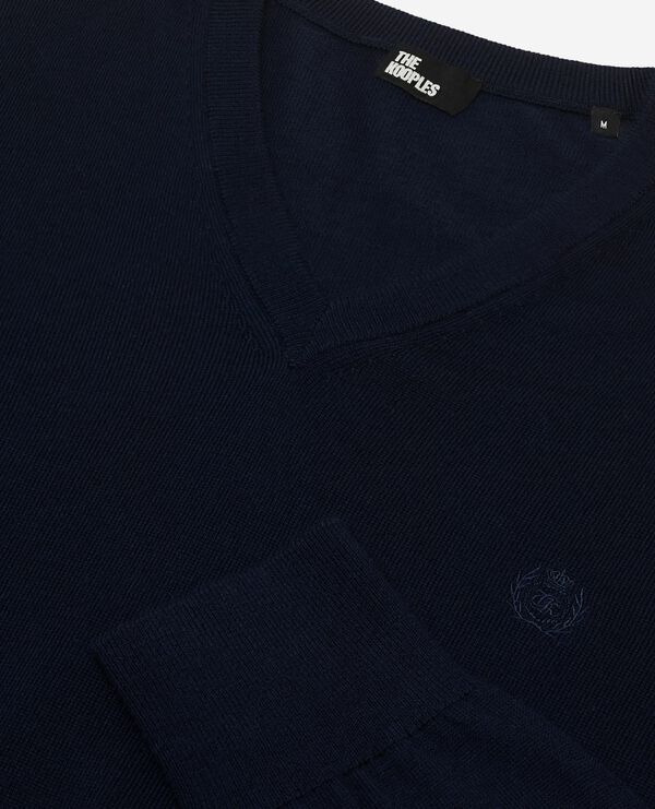 The Kooples H NAVY v-neck sweater in navy merino wool