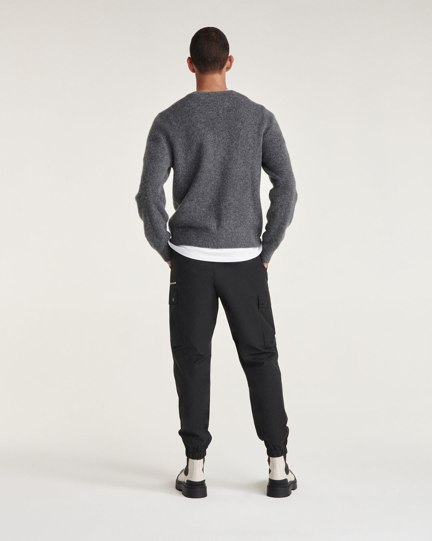 Gray alpaca wool sweater with crew neck, DARK GREY, hi-res image number null