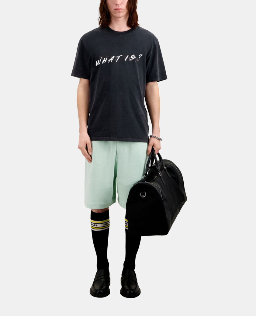 The Kooples HERREN BLACK WASHED schwarzes t-shirt mit „what is“-schriftzug