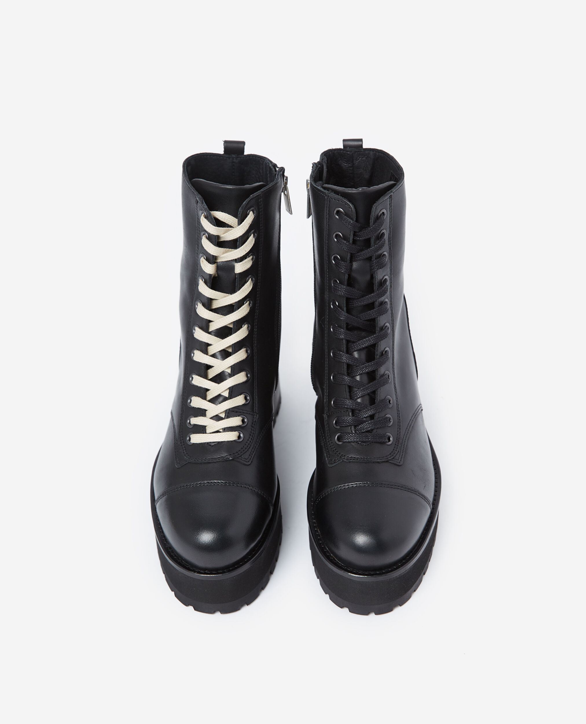 Black leather ankle boots with notched soles, BLACK, hi-res image number null