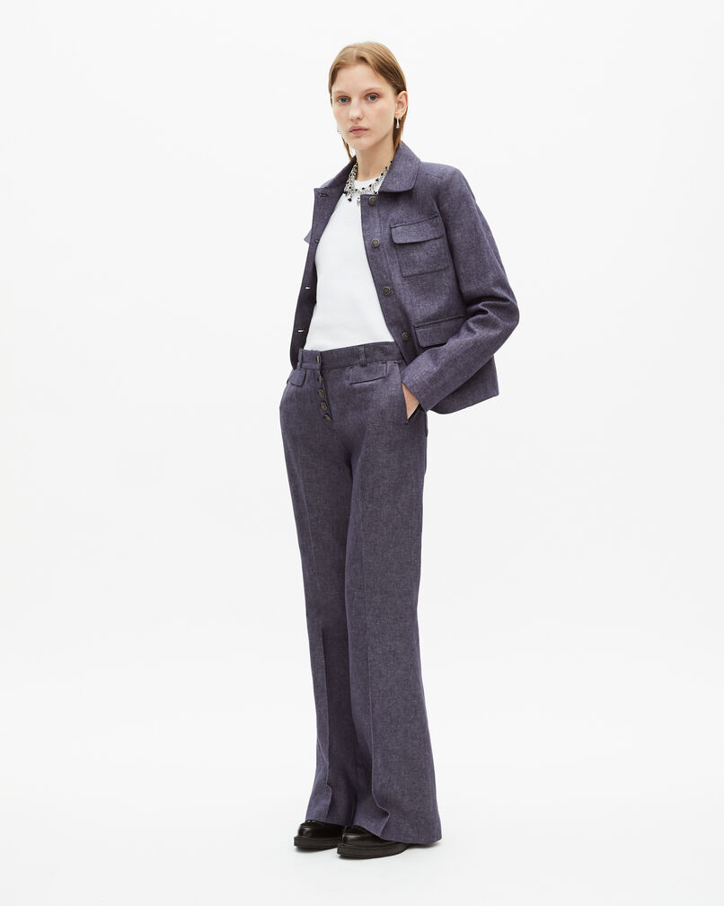 The Kooples FEMME BLUE veste courte en coton et lin bleue