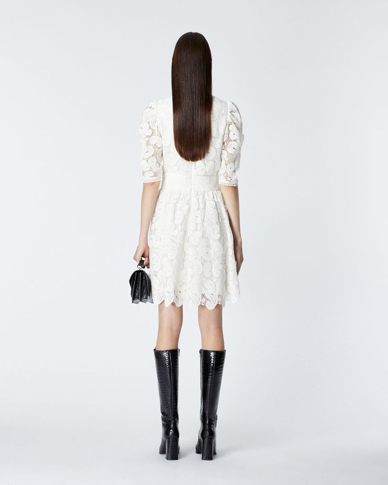 The Kooples MUJER ECRU vestido corto encaje blanco crudo volantes
