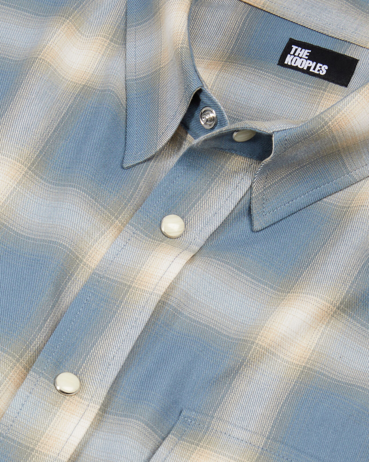 The Kooples MEN BLUE GREY light blue and gray checked long sleeve shirt