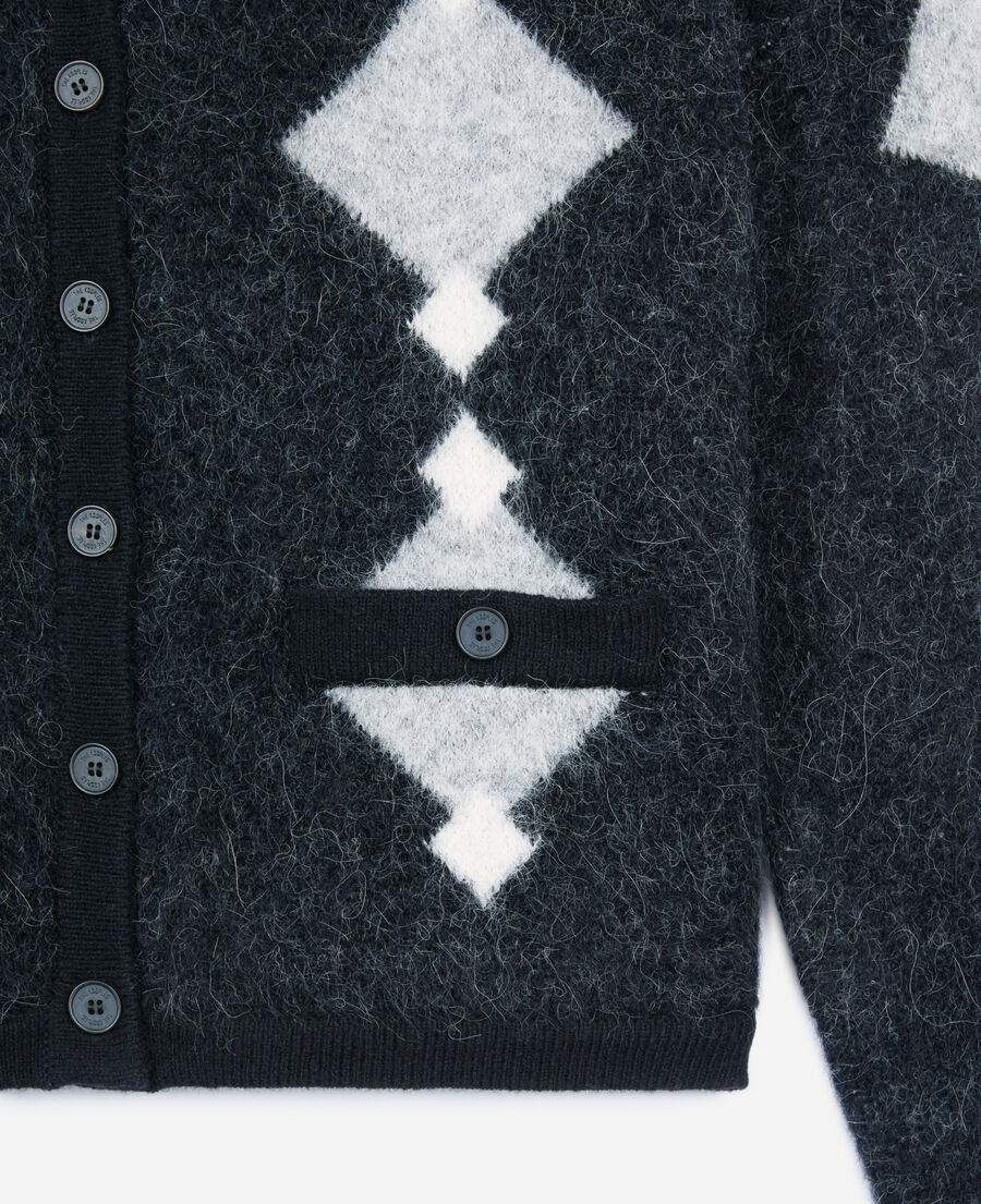The Kooples F BLACK GREY WHITE grey alpaca diamond cardigan