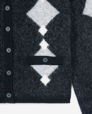 The Kooples F BLACK GREY WHITE grey alpaca diamond cardigan